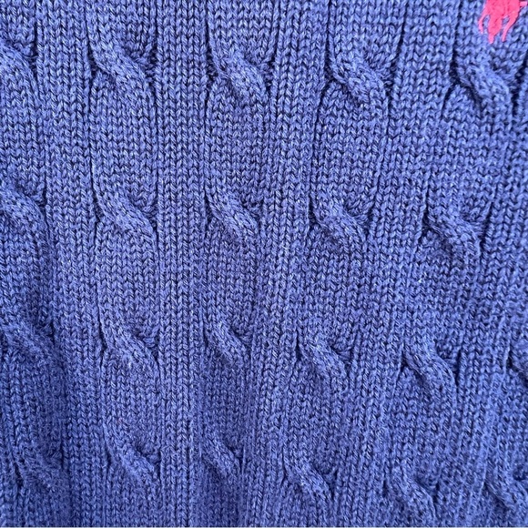 Polo Ralph Lauren Y2K Cable Knit Sweater Blue Red Button Shoulder Cotton 24 Mos - Picture 3 of 8
